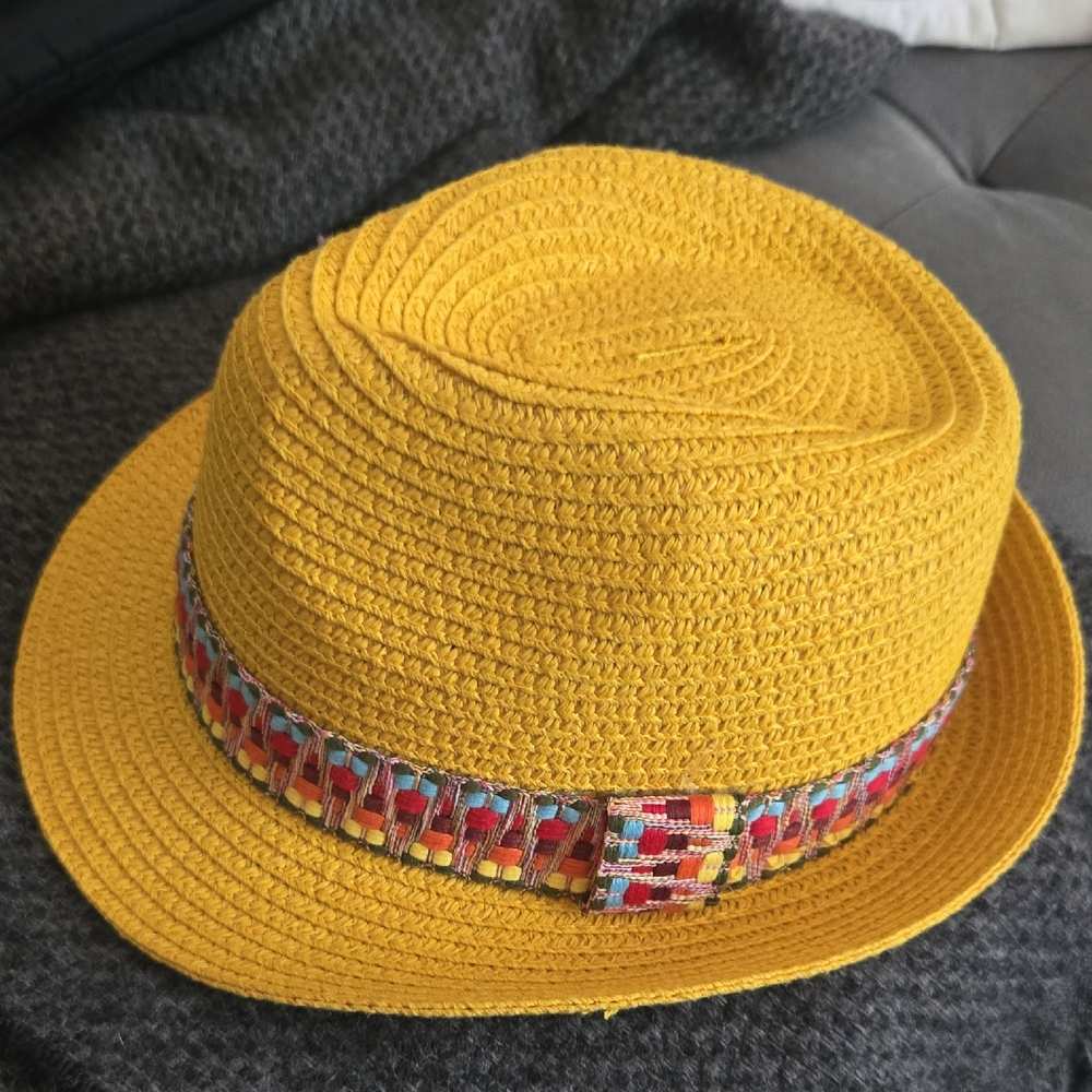 Magid Yellow Straw Hat with Multicolor Band